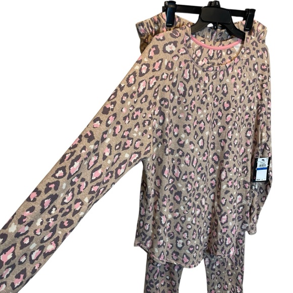 Cuddl Duds Brushed Knit Jogger Pajama Set Leopard XL New - Picture 3 of 11